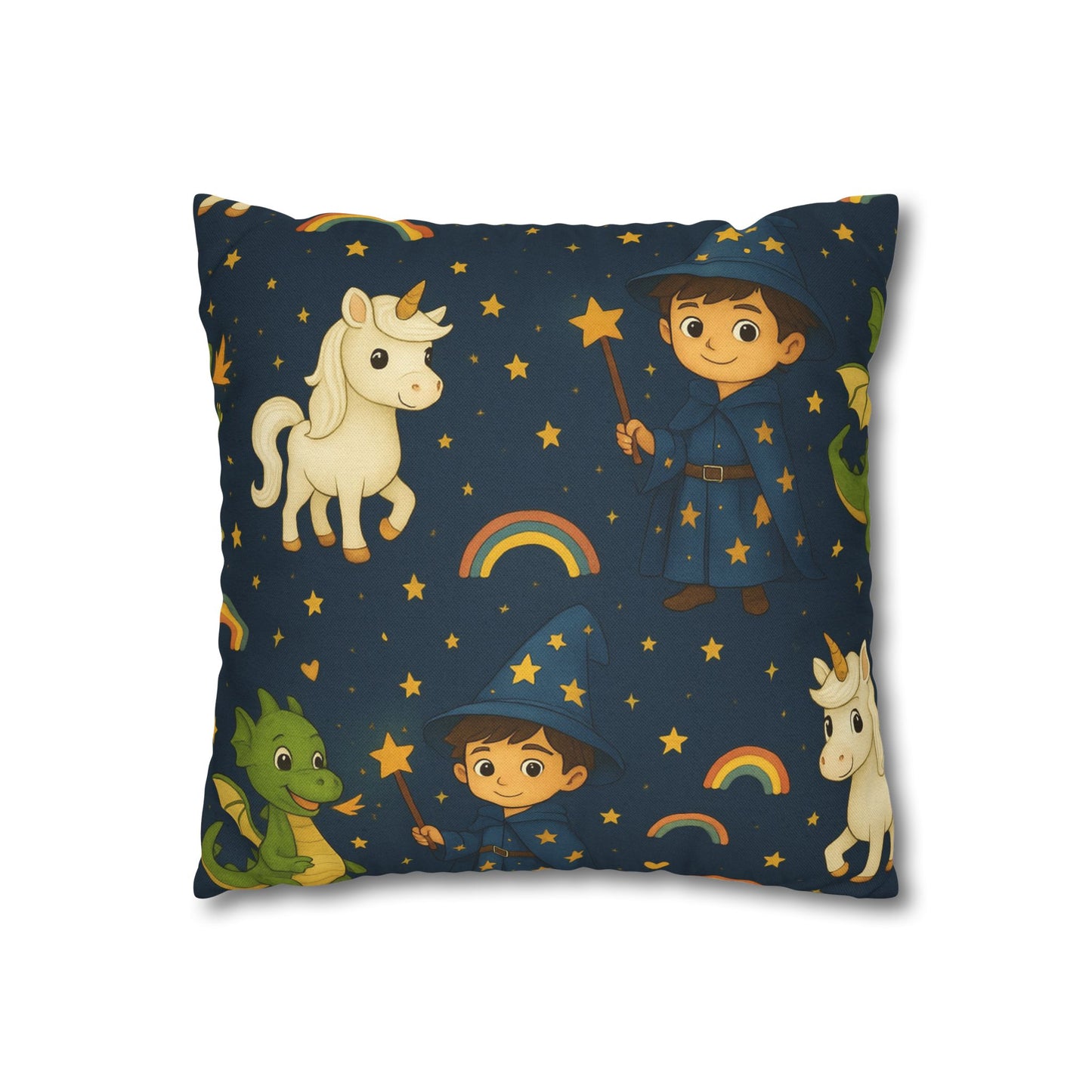 Magic Text Square Pillowcase - Unicorn Fiona, Wizard Lino, Dragon Drago, Fantasy Bedroom Decor, Kids Gift