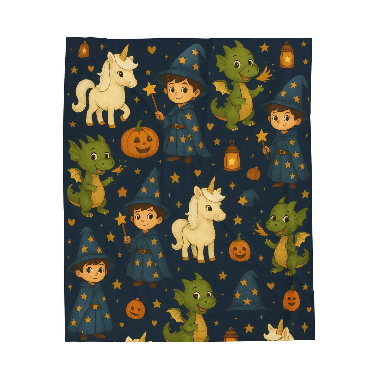 Magical Creatures Plush Blanket, Cozy Kids Throw, Unicorn and Dragon Design, Perfect for Halloween and Gift Giving