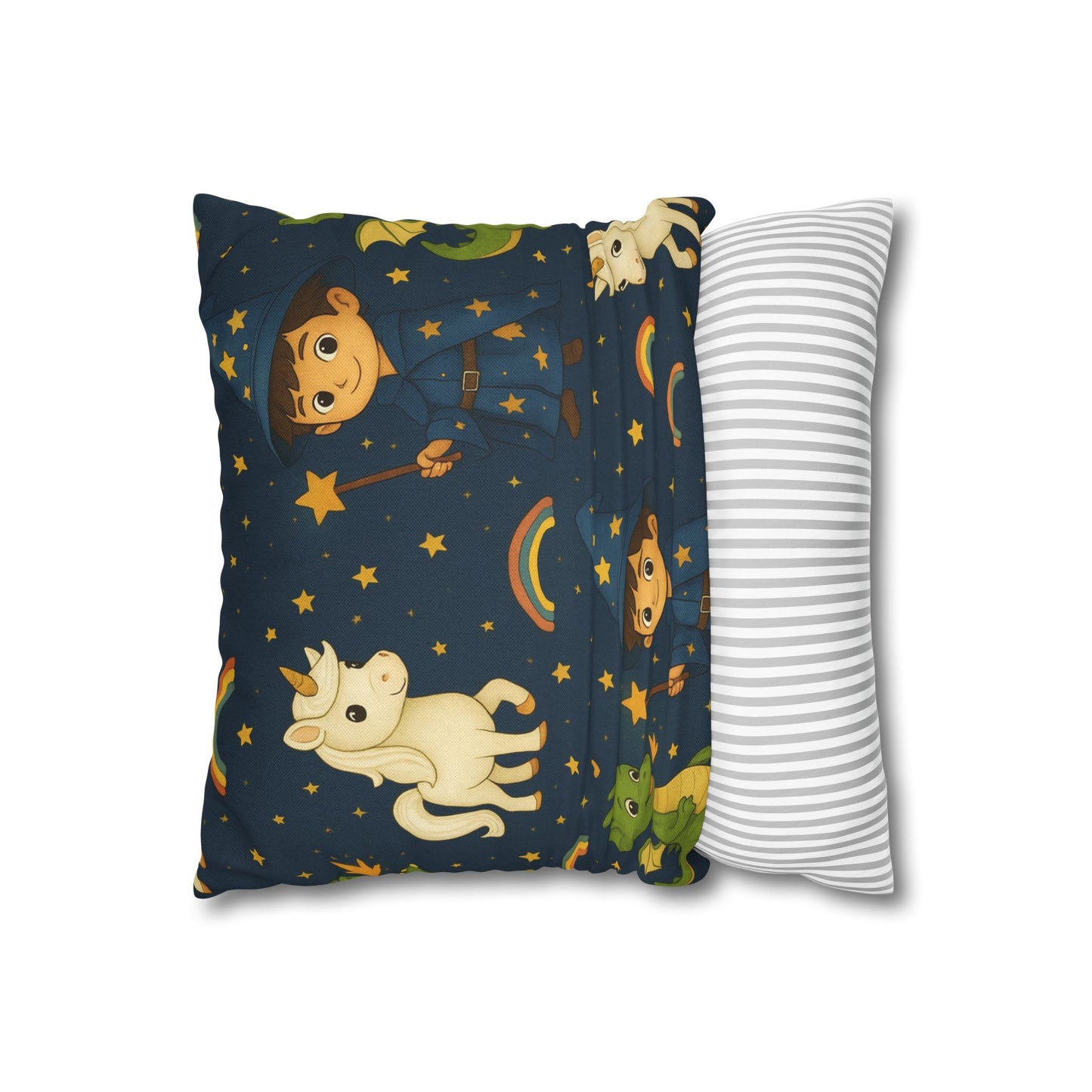 Magic Text Square Pillowcase - Unicorn Fiona, Wizard Lino, Dragon Drago, Fantasy Bedroom Decor, Kids Gift