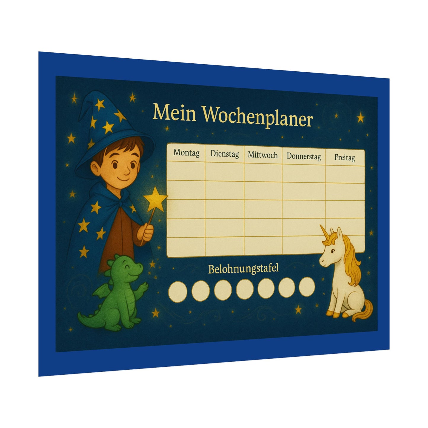 Magischer Kinder Wochenplaner Einhorn, Drache, bunte Wanddeko