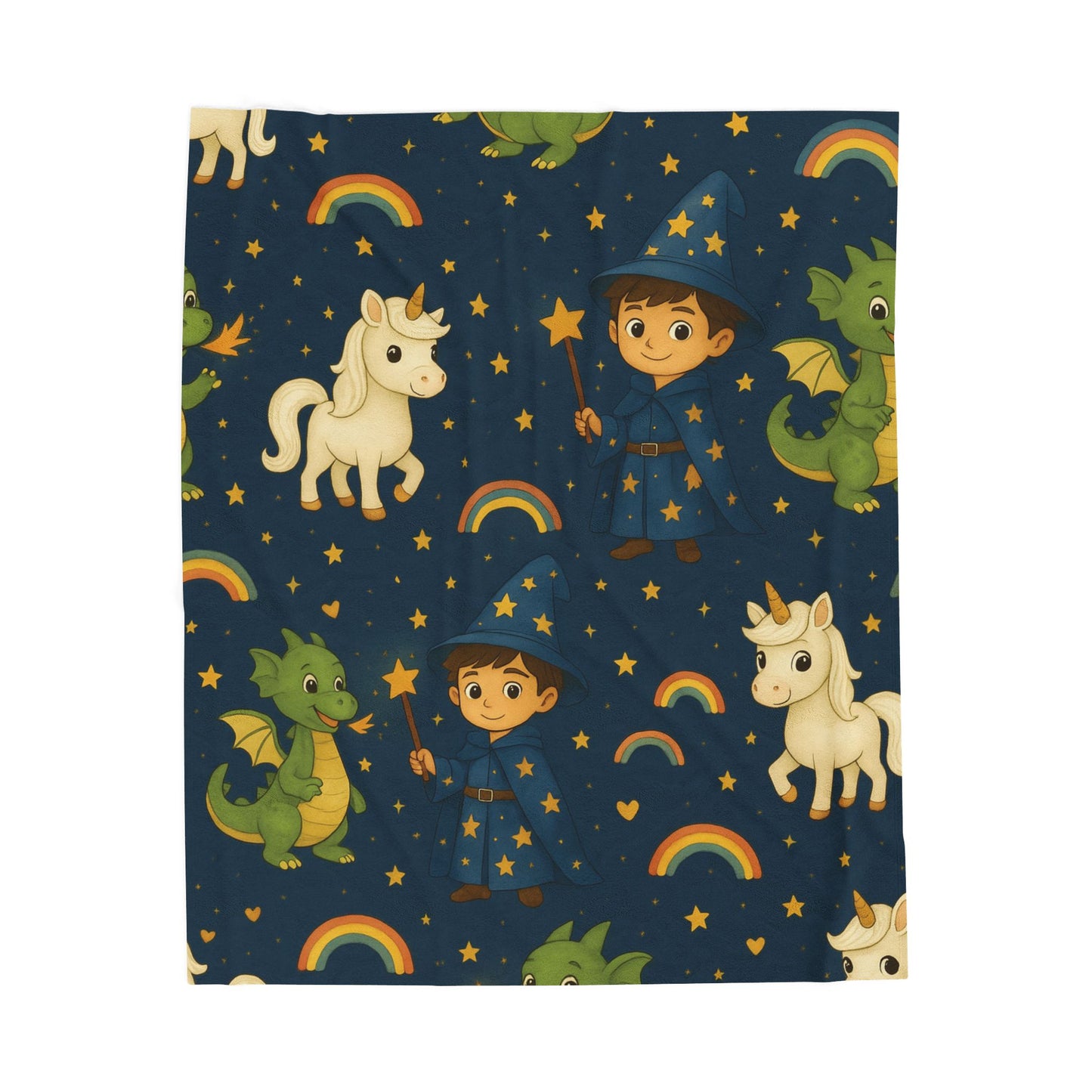 Magical Friends Velveteen Plush Blanket | Cozy Unicorn & Dragon Design, Child's Bedtime Blanket, Nursery Decor, Gift for Kids, Fantasy Lover
