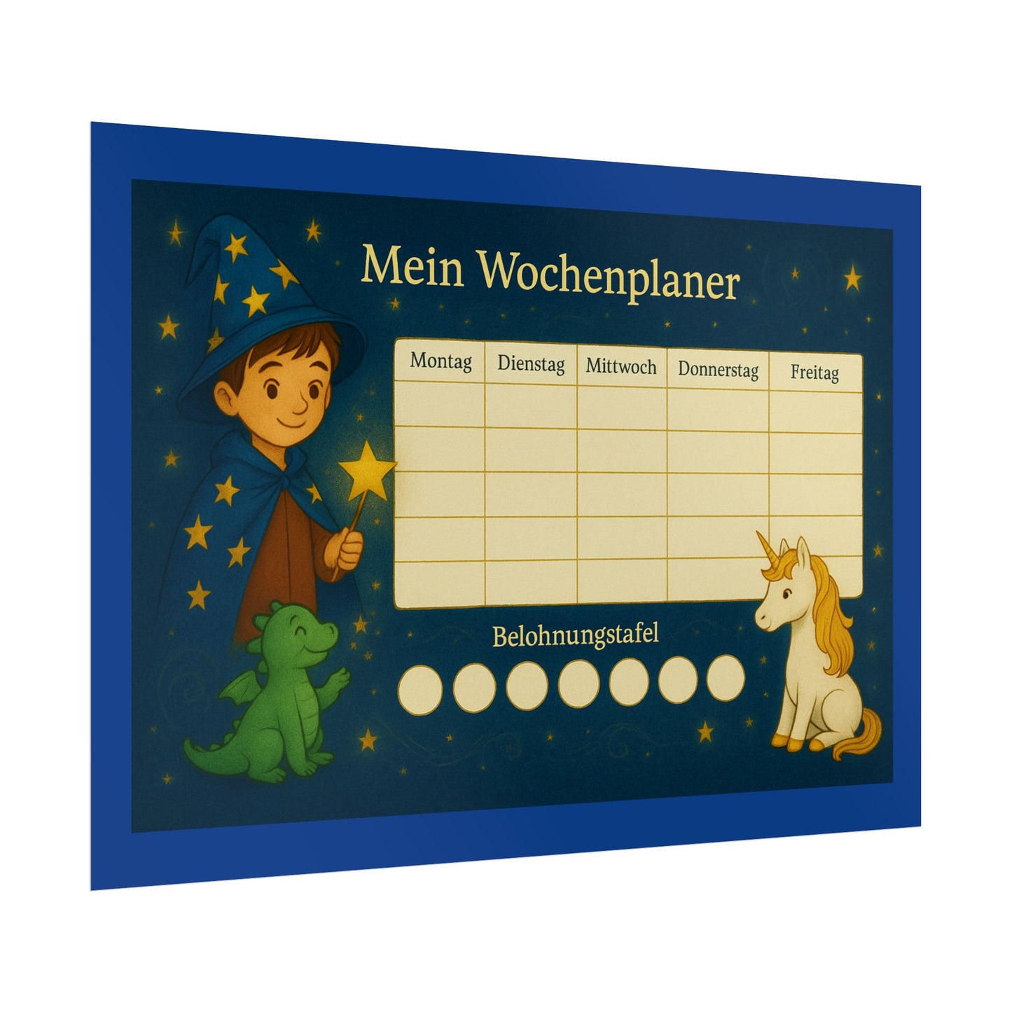 Magischer Kinder Wochenplaner Einhorn, Drache, bunte Wanddeko