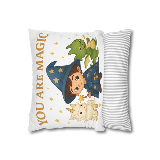 Magic Text Square Pillowcase - Unicorn Fiona, Wizard Lino, Dragon Drago, Fantasy Bedroom Decor, Kids Gift