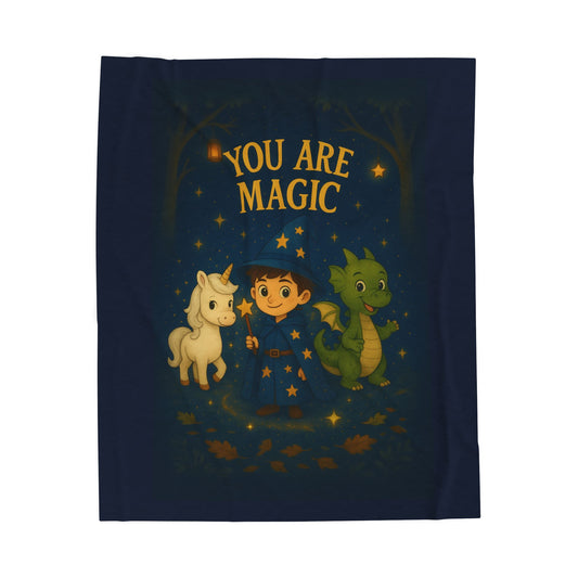 Magical Kids Blanket – You Are Magic | Unicorn, Wizard & Dragon Throw | Cozy Fantasy Gift for Children & Teens