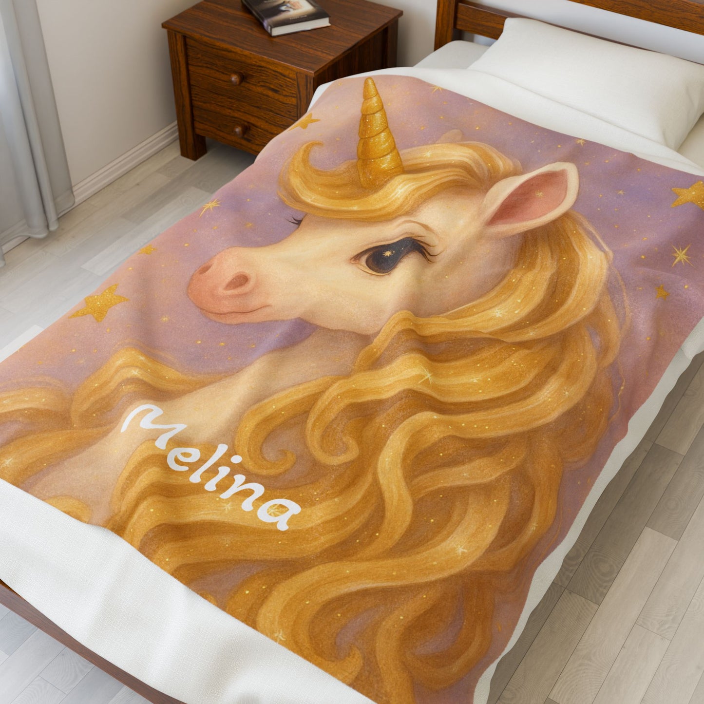 Velveteen Plush Blanket - Personalized Unicorn Kids Throw, Kinderdecke, Soft Baby Blanket, Custom Name Children's Bedding, Cozy Toddler Nap
