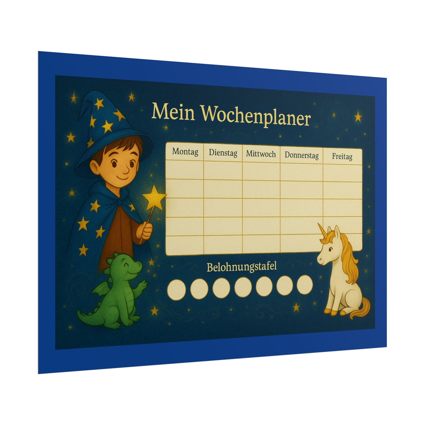 Magischer Kinder Wochenplaner Einhorn, Drache, bunte Wanddeko