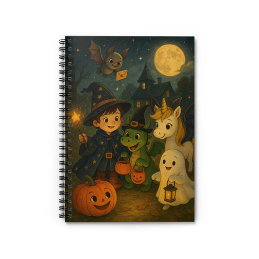 Magic Spiral Notebook - Ruled Line with Einhorn Fiona, Zauberer Lino, Drache Drago, Halloween, Unicorn Fairy Dragon Wizard Halloween Theme
