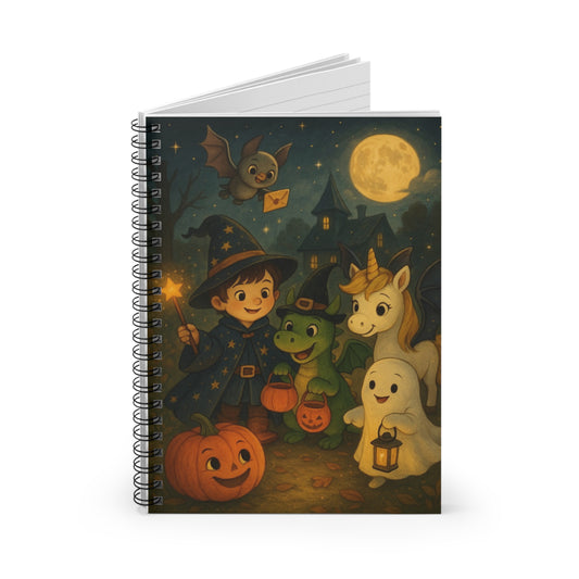 Magic Spiral Notebook - Ruled Line with Einhorn Fiona, Zauberer Lino, Drache Drago, Halloween, Unicorn Fairy Dragon Wizard Halloween Theme