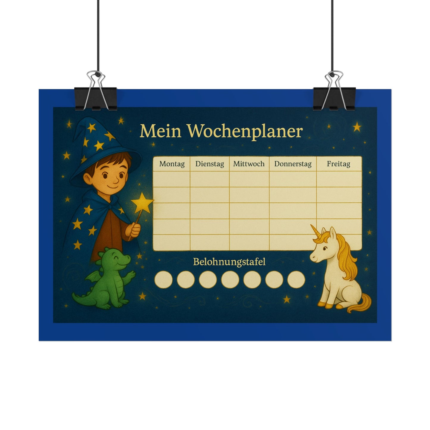 Magischer Kinder Wochenplaner Einhorn, Drache, bunte Wanddeko