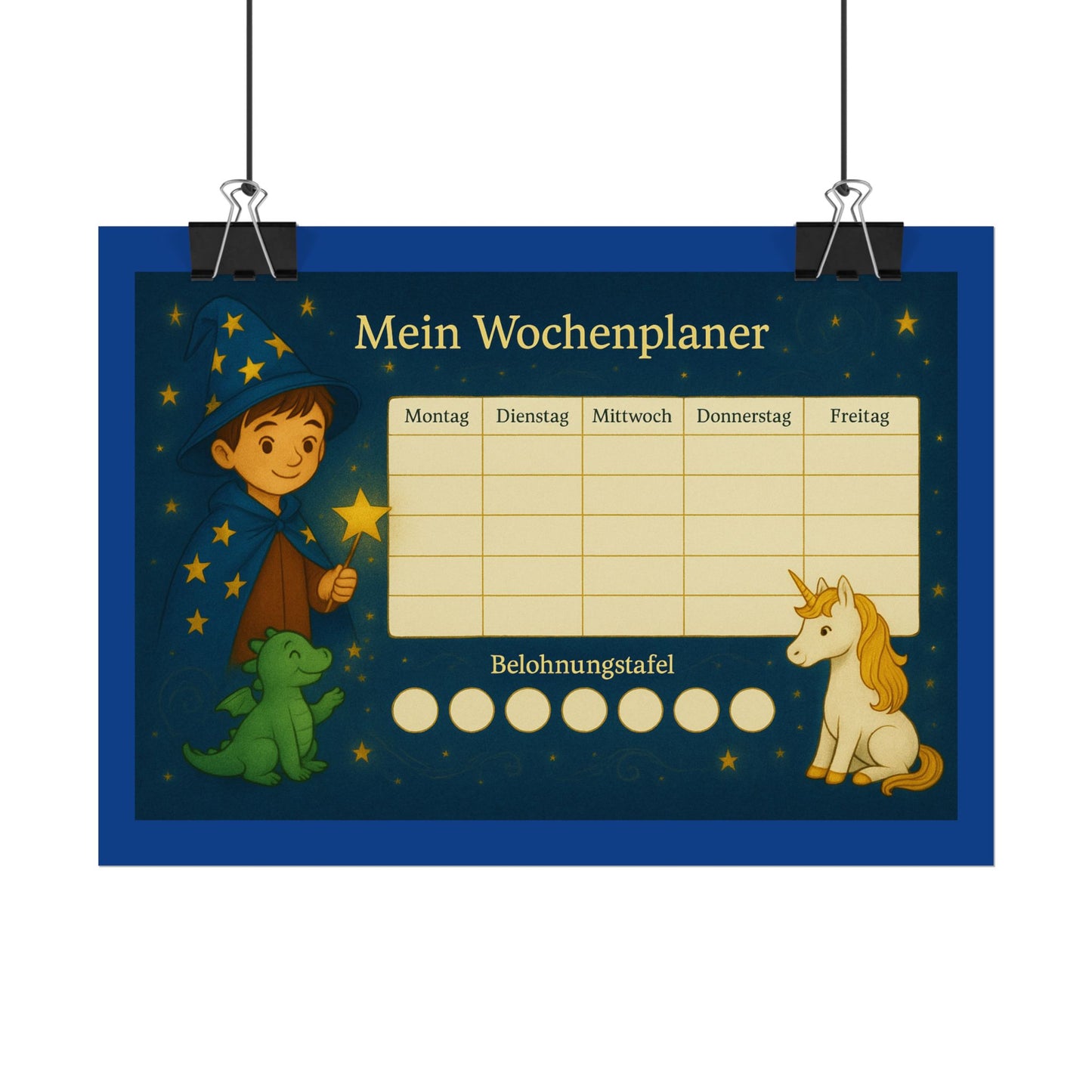 Magischer Kinder Wochenplaner Einhorn, Drache, bunte Wanddeko